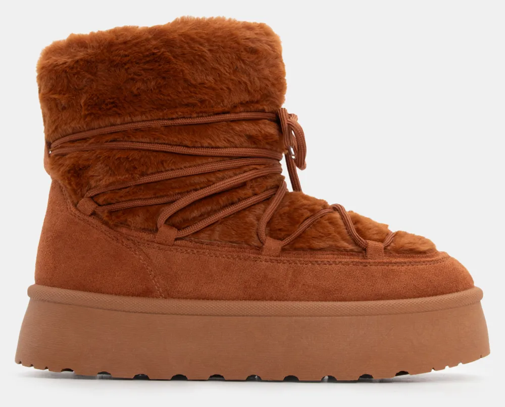 Μποτάκια με Εσωτερική Επένδυση Γούνας - Κάμελ