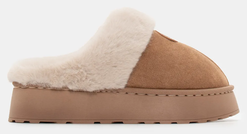 Παντόφλες Δίσολες με Εσωτερική Επένδυση Γούνας - Μπεζ-Σκούρο