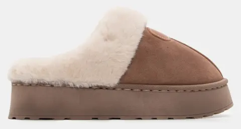 Παντόφλες Δίσολες με Εσωτερική Επένδυση Γούνας - Καφέ