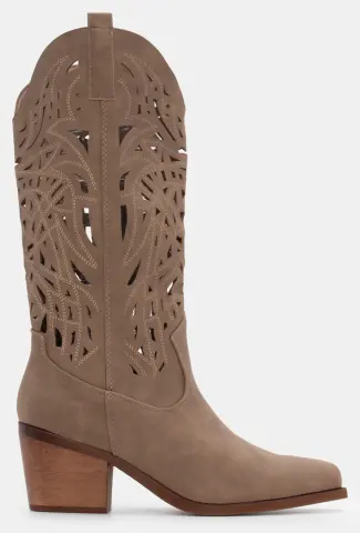 Μπότες Cowboy με Κέντημα - Μπεζ-Σκούρο