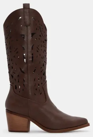 Μπότες Cowboy με Κέντημα - Καφέ Σκούρο