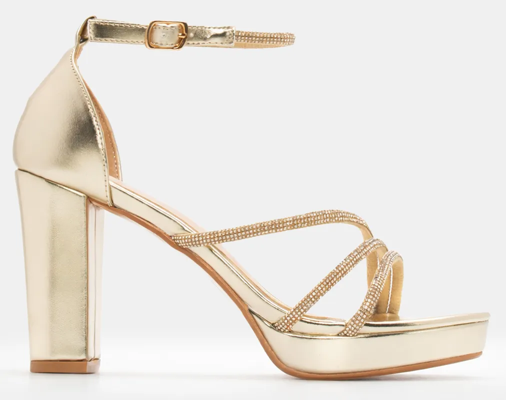 Πέδιλα με Λουράκια από Strass - Χρυσό