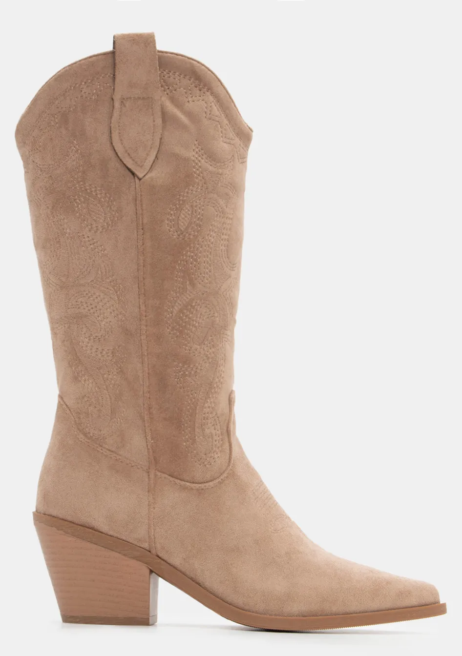 Μπότες Cowboy με Διακοσμητικό Κέντημα - Μπεζ-Σκούρο