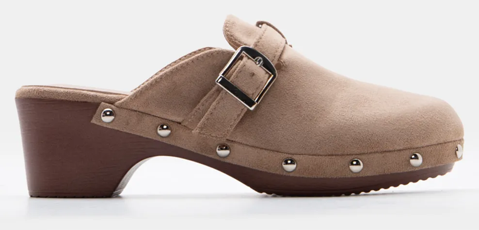 Clogs με Διακοσμητικό Λουράκι - Μπεζ-Σκούρο