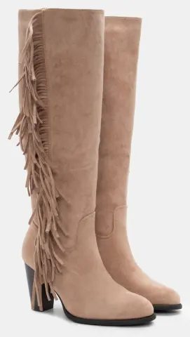 Μπότες με Διακοσμητικά Κρόσσια - Μπεζ-Σκούρο