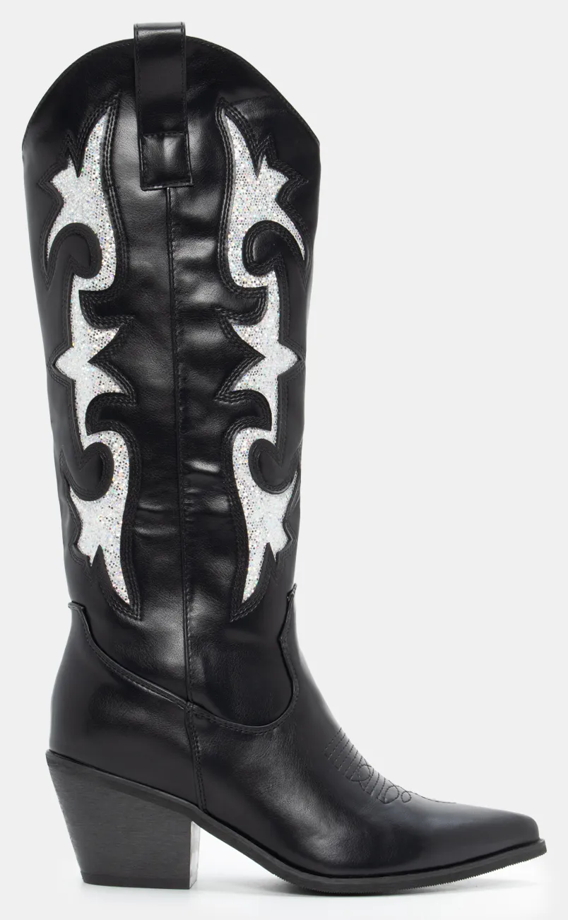 Μπότες Cowboy με Κέντημα από Glitter - Μαύρο