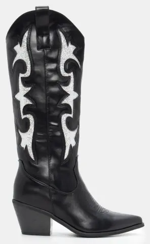 Μπότες Cowboy με Κέντημα από Glitter - Μαύρο