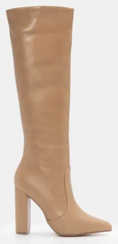 Μπότες Μυτερές με Τακούνι - Μπεζ-Σκούρο