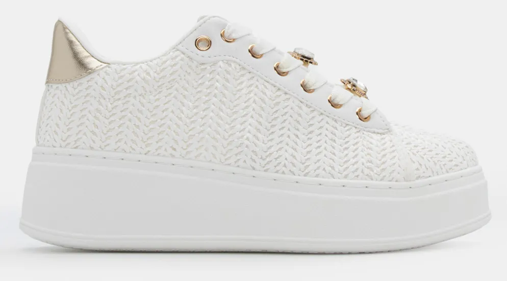 Sneakers με Διακοσμητικά από Strass - Λευκό