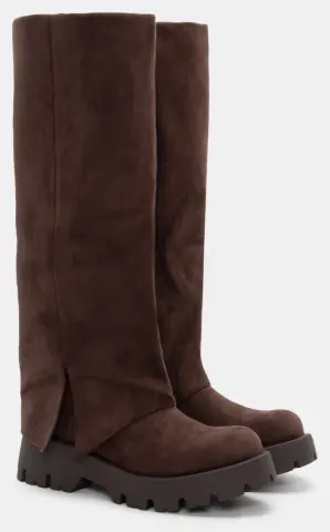 Μπότες με Εφέ Αναδιπλούμενης Φάσας & Τρακτερωτή Σόλα - Καφέ Σκούρο