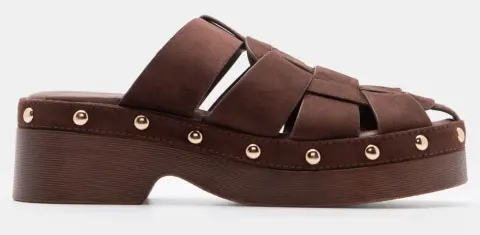 Clogs με Πλεγμένες Φάσες - Καφέ Σκούρο