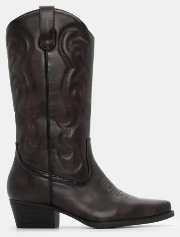 Μπότες Cowboy με Κέντημα - Καφέ Σκούρο