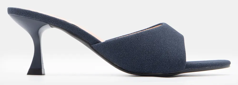 Mules Kitten Heel με Φαρδιά Φάσα - Μπλε Σκούρο