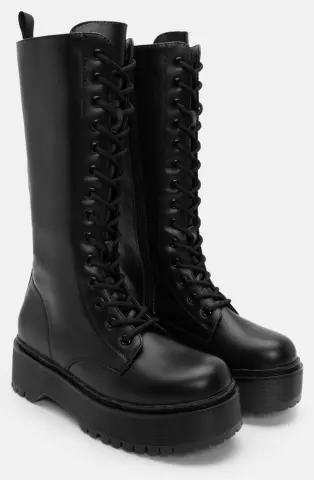 Μπότες Δίσολες με Κορδόνια - Μαύρο