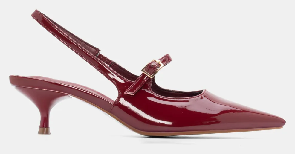 Γόβες Μυτερές με Λουράκι & Λάστιχο - Μπορντό-Λουστρίνι