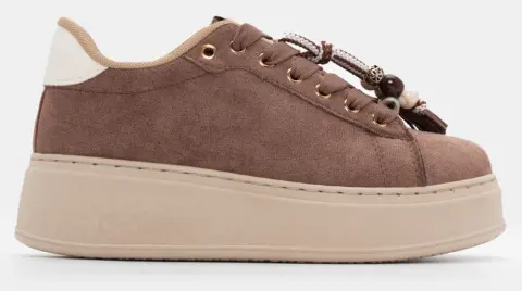 Sneakers με Διακοσμητικές Χάντρες - Καφέ Σκούρο