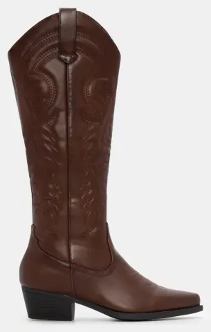 Μπότες Cowboy με Κέντημα - Καφέ Σκούρο