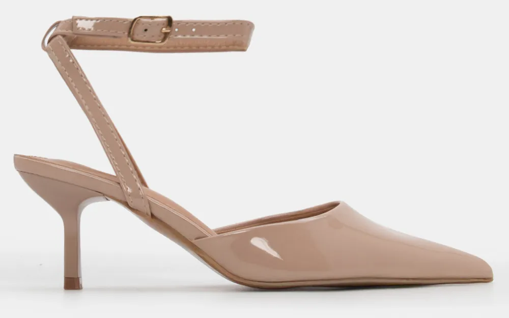 Γόβες Μυτερές Slingback με Μπαρέτα - Nude