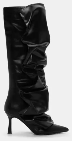 Μπότες Μυτερές με Εφέ Αναδιπλούμενης Φάσας - Μαύρο