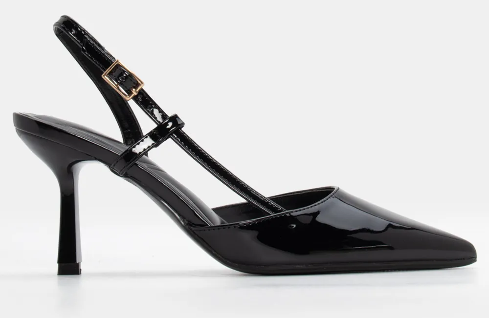 Γόβες Μυτερές Slingback - Μαύρο-Λουστρίνι