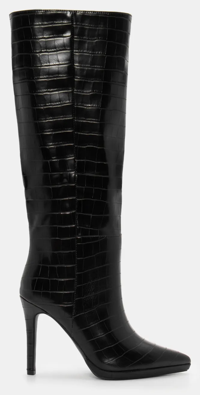 Μπότες Μυτερές με Λεπτομέρεια Croco - Μαύρο