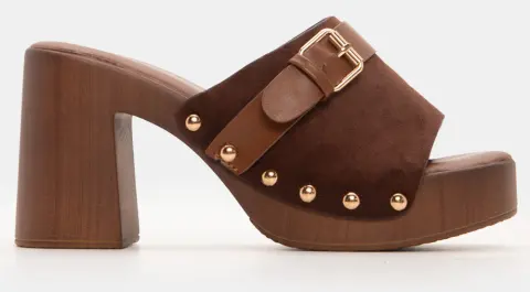 Clogs με Φαρδιά Φάσα & Διακοσμητικό Λουράκι - Καφέ Σκούρο