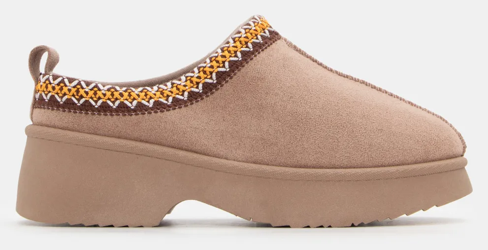 Clogs Σαμπό με Κέντημα - Μπεζ-Σκούρο