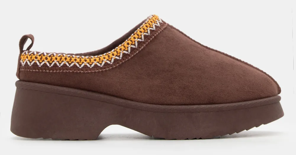 Clogs Σαμπό με Κέντημα - Καφέ Σκούρο