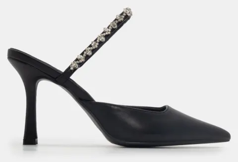 Γόβες Mule με Διακοσμητικές Πέτρες & Strass - Μαύρο