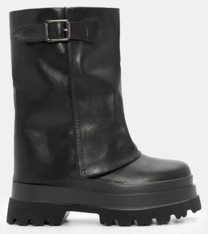 Μποτάκια Δίσολα με Εφέ Αναδιπλούμενης Φάσας - Μαύρο