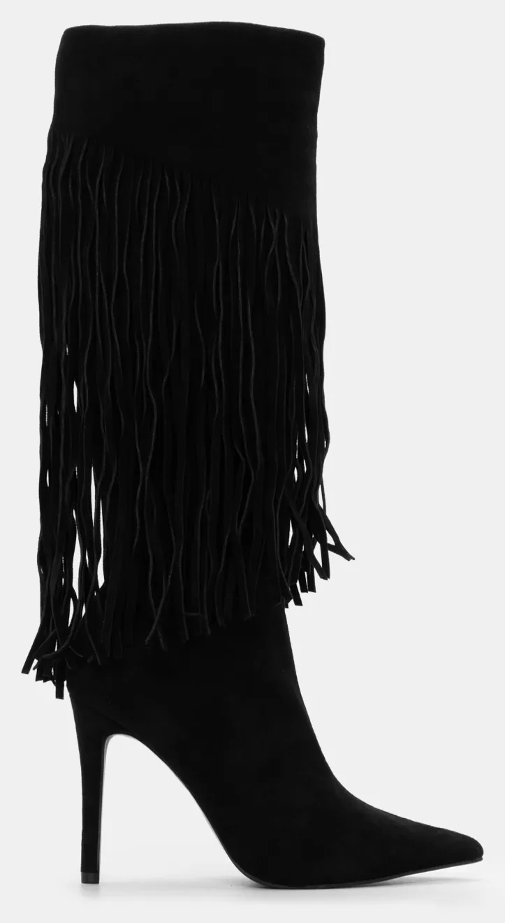 Μπότες Μυτερές με Κρόσσια - Μαύρο