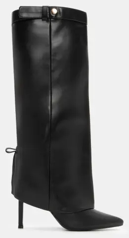 Μπότες με Εφέ Αναδιπλούμενης Φάσας & Διακοσμητικό Λουράκι - Μαύρο