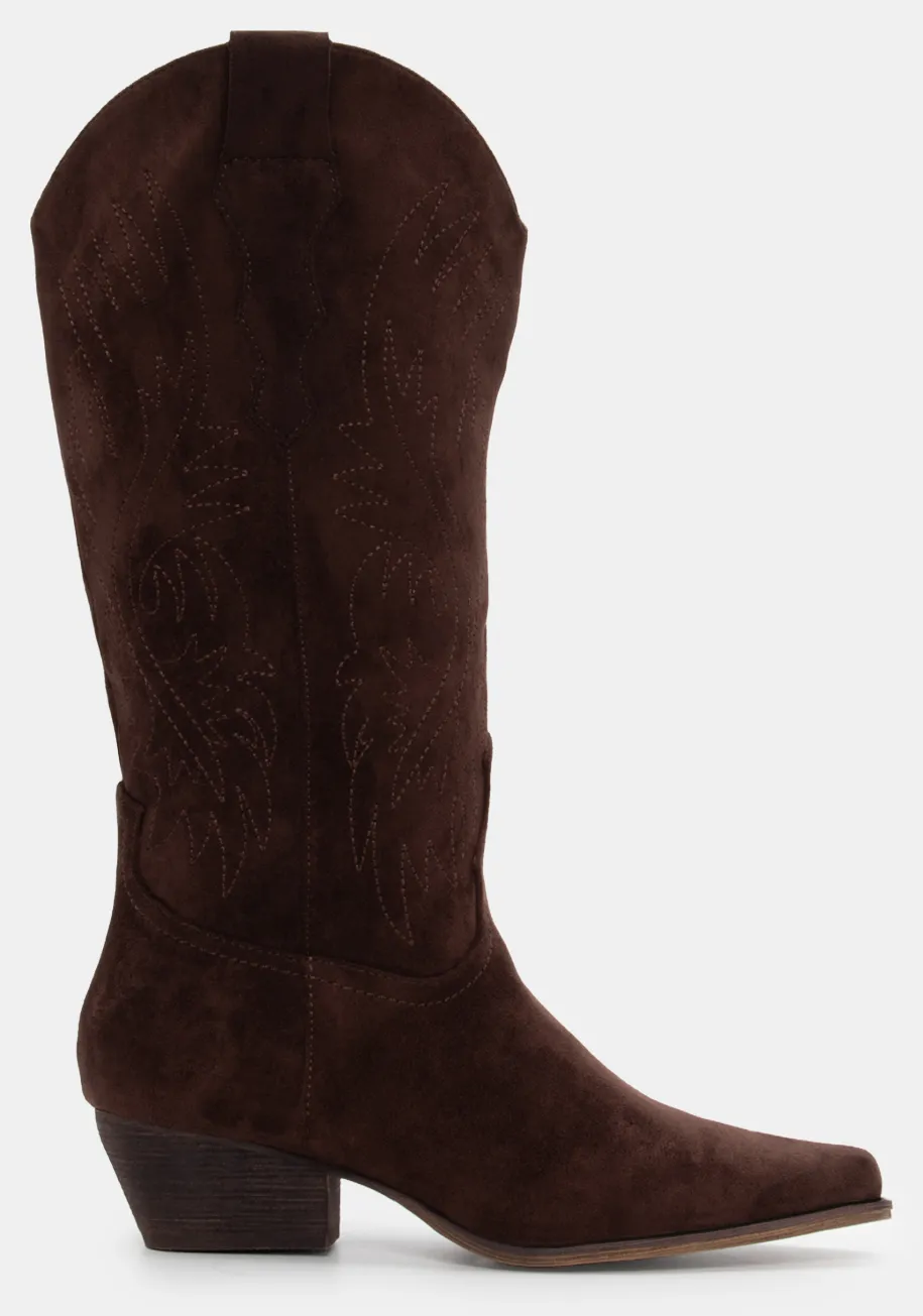 Μπότες Cowboy με Διακοσμητικές Φωτιές - Καφέ Σκούρο