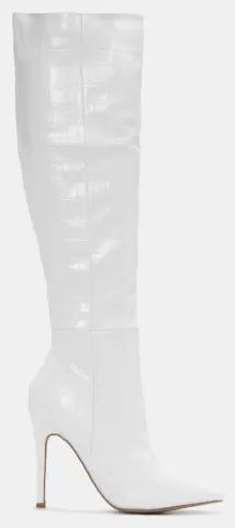 Μπότες Μυτερές Croco Over the Knee - Λευκό