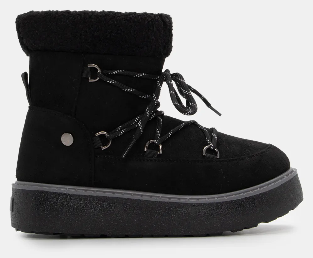 Μποτάκια με Εσωτερική Επένδυση Γούνας & Διακοσμητικά Κορδόνια - Μαύρο