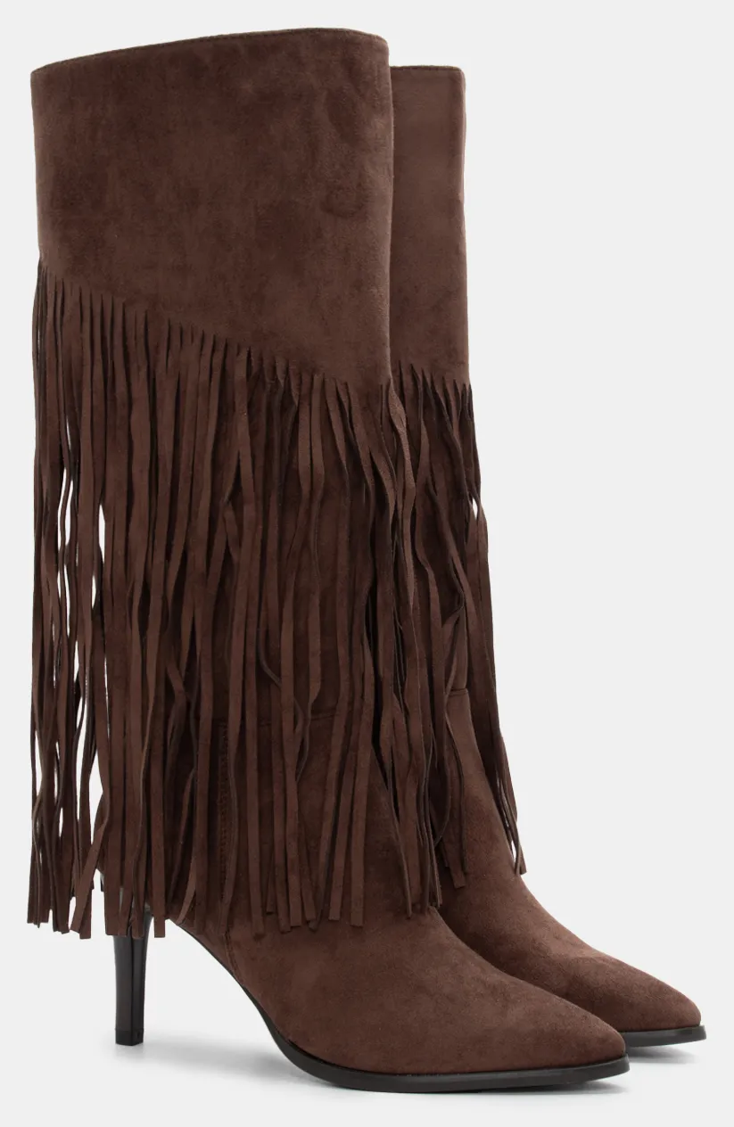 Μπότες Μυτερές με Κρόσσια - Καφέ Σκούρο