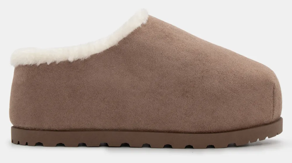 Παντόφλες με Εσωτερική Επένδυση Γούνας - Μπεζ-Σκούρο