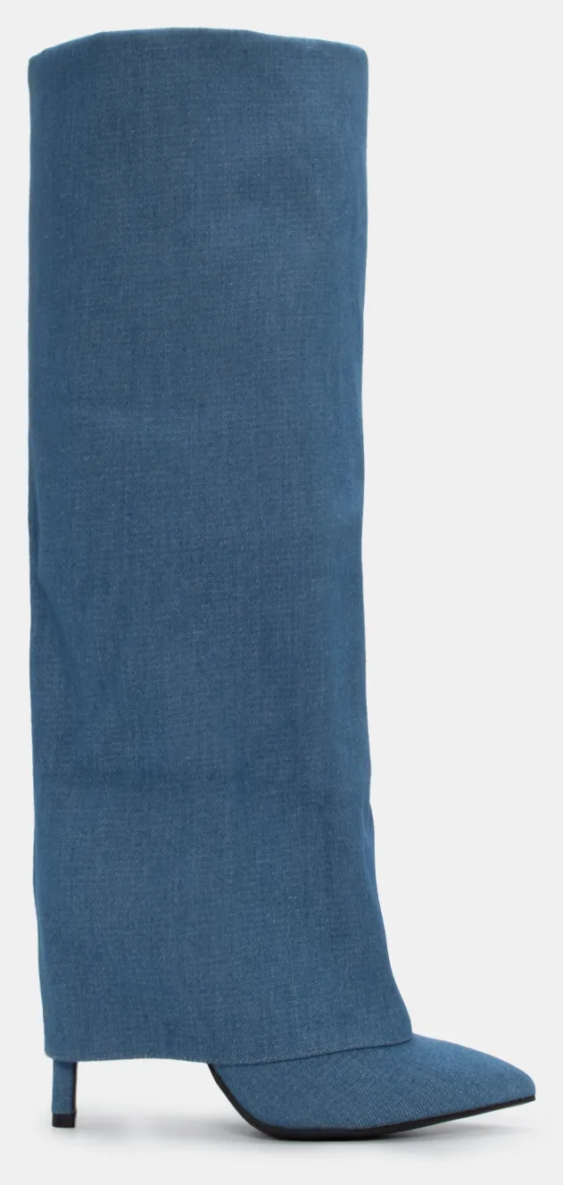 Μπότες Μυτερές με Εφέ Αναδιπλούμενης Φάσας - Denim