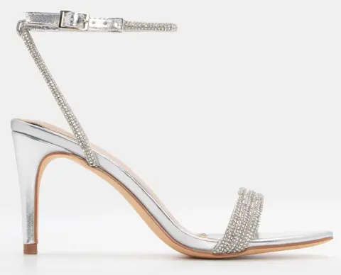 Πέδιλα με Διακοσμητικό Strass & Μπαρέτα - Ασημί