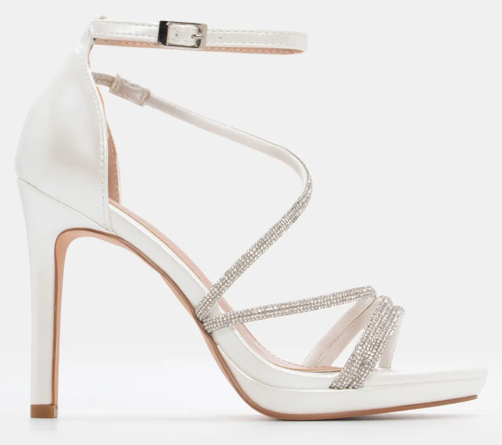 Πέδιλα με Λοξό Λουράκι από Strass - Λευκό