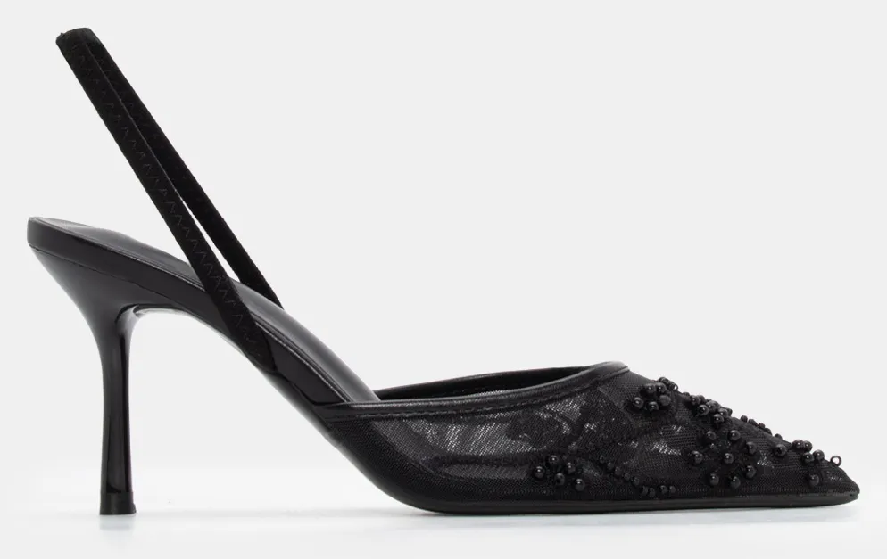 Γόβες με Δίχτυ & Διακοσμητικές Χάντρες - Μαύρο