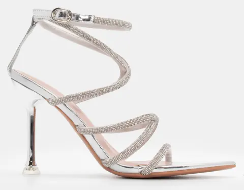 Πέδιλα με Πολλαπλά Λουράκια από Strass - Ασημί