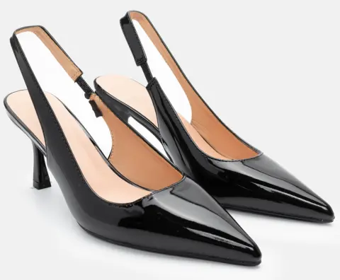 Γόβες Μυτερές Open Heel - Μαύρο-Λουστρίνι