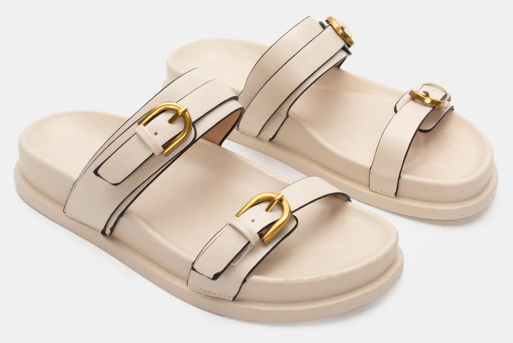 Σανδάλια Flatform με Διπλές Τόκες - Μπεζ