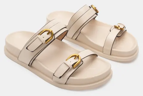 Σανδάλια Flatform με Διπλές Τόκες - Μπεζ