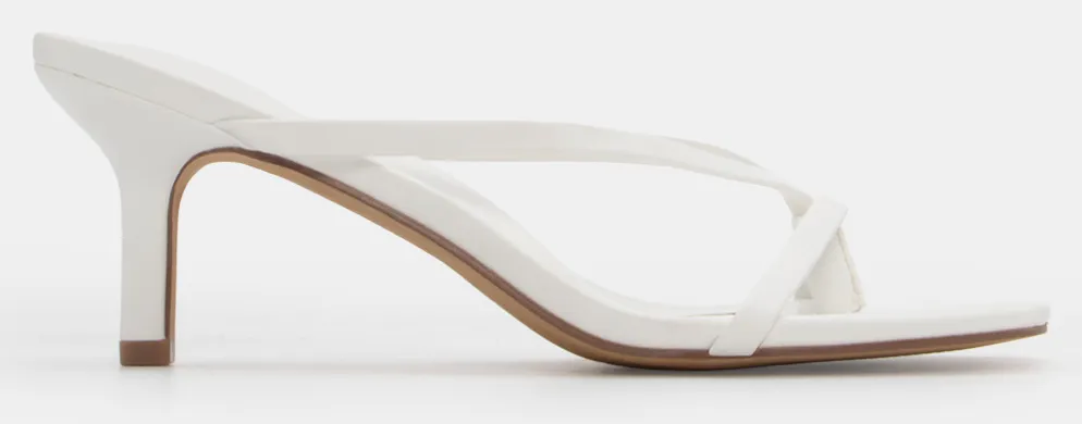 Mules Thong Kitten Heel με Λεπτά Λουράκια - Λευκό