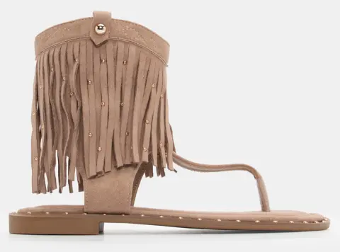 Flat Σανδάλια Boho με Διακοσμητικά Τρούκς - Μπεζ-Σκούρο