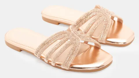 Flat Σανδάλια με Strass - Χαλκός