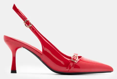 Γόβες Μυτερές Slingback με Τόκες - Κόκκινο-Λουστρίνι