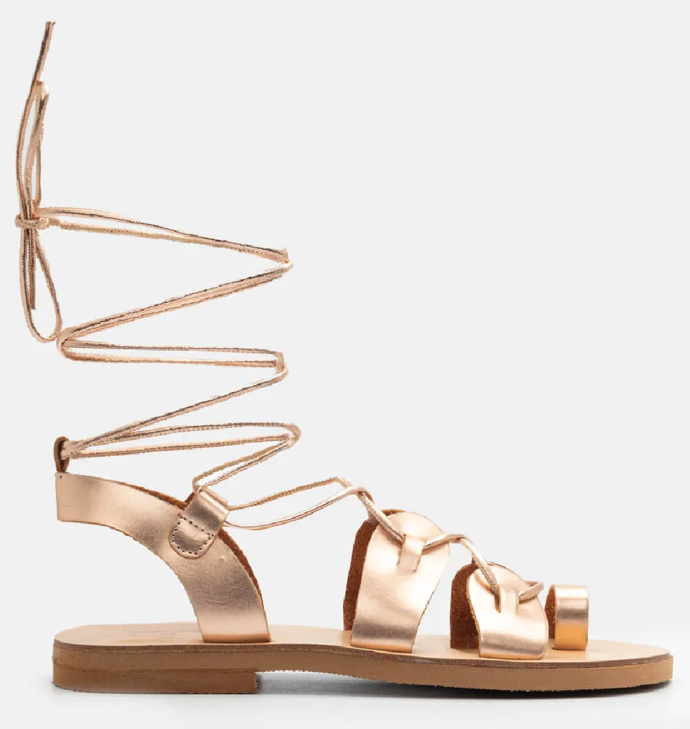 LUIGI DESIGN - Δερμάτινα Flat Σανδάλια Lace Up - Χαλκός